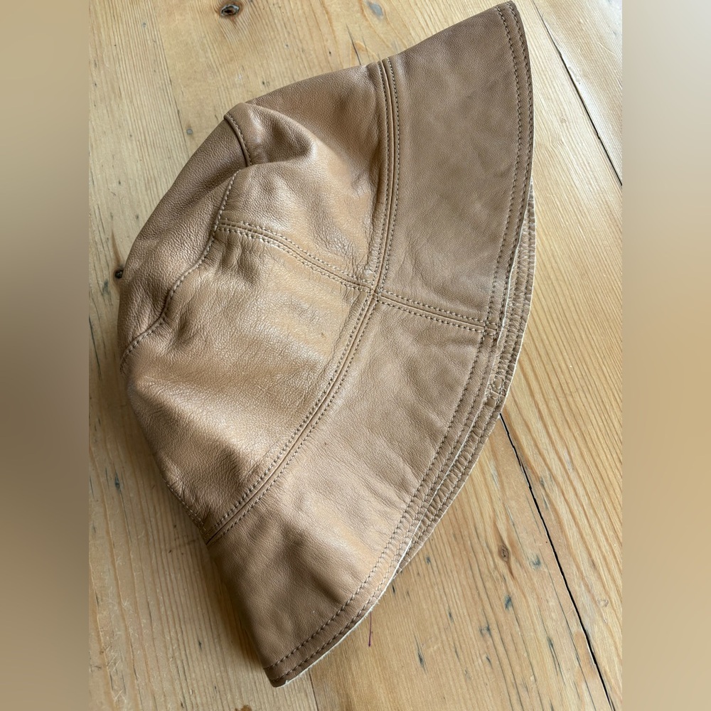 Wilson Leather Pelle Studio Vintage Tan Leather Bucket Hat L/XL